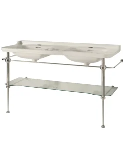 KERASAN S.R.L. Glashyllor|Tvättställ|Art Deco - Dubbeltvättställ 150 cm med kromade ben & glashylla