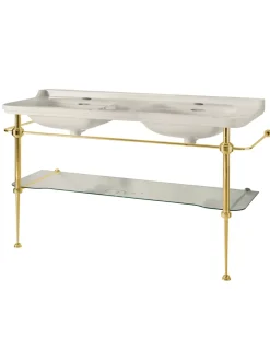 KERASAN S.R.L. Tvättställ|Tvättställ Med Ställning|Art Deco - Dubbeltvättställ 150 cm på guldställning & glashylla