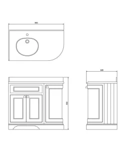 Badex AB Kommoder 100 - 130 Cm|Badrumskommod rundat hörn Burlington - 100 cm vit (endast underdel)