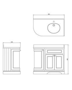 Badex AB Kommoder 100 - 130 Cm|Badrumskommod rundat hörn Burlington - 100 cm vit (endast underdel)