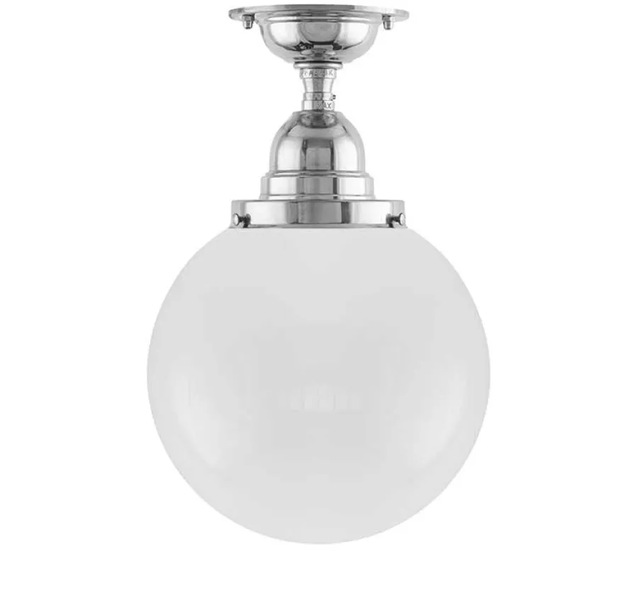 Karlskrona Lampfabrik Badrumslampor - Tak|Badrumslampor - Tak|Badrumslampa - Taklampa Byström 100 nickel, klotskärm