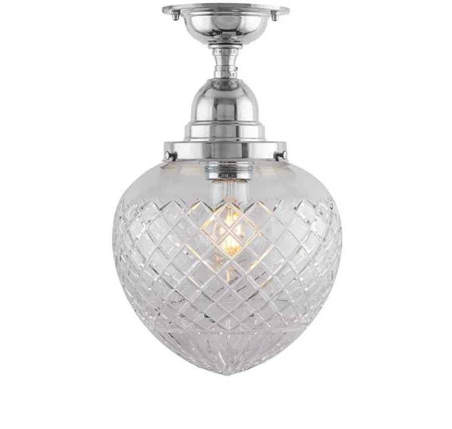 Karlskrona Lampfabrik Badrumslampor - Tak|Badrumslampor - Tak|Badrumslampa - Taklampa Byström 100 nickel, klardroppe