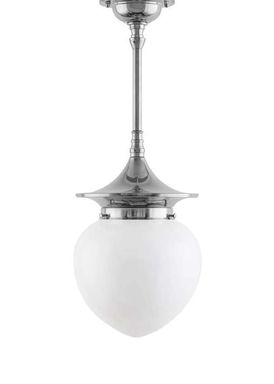 Karlskrona Lampfabrik Badrumslampor - Tak|Badrumslampor - Tak|Badrumslampa - Taklampa Dahlbergspendel 100 nickel, opalvit droppe
