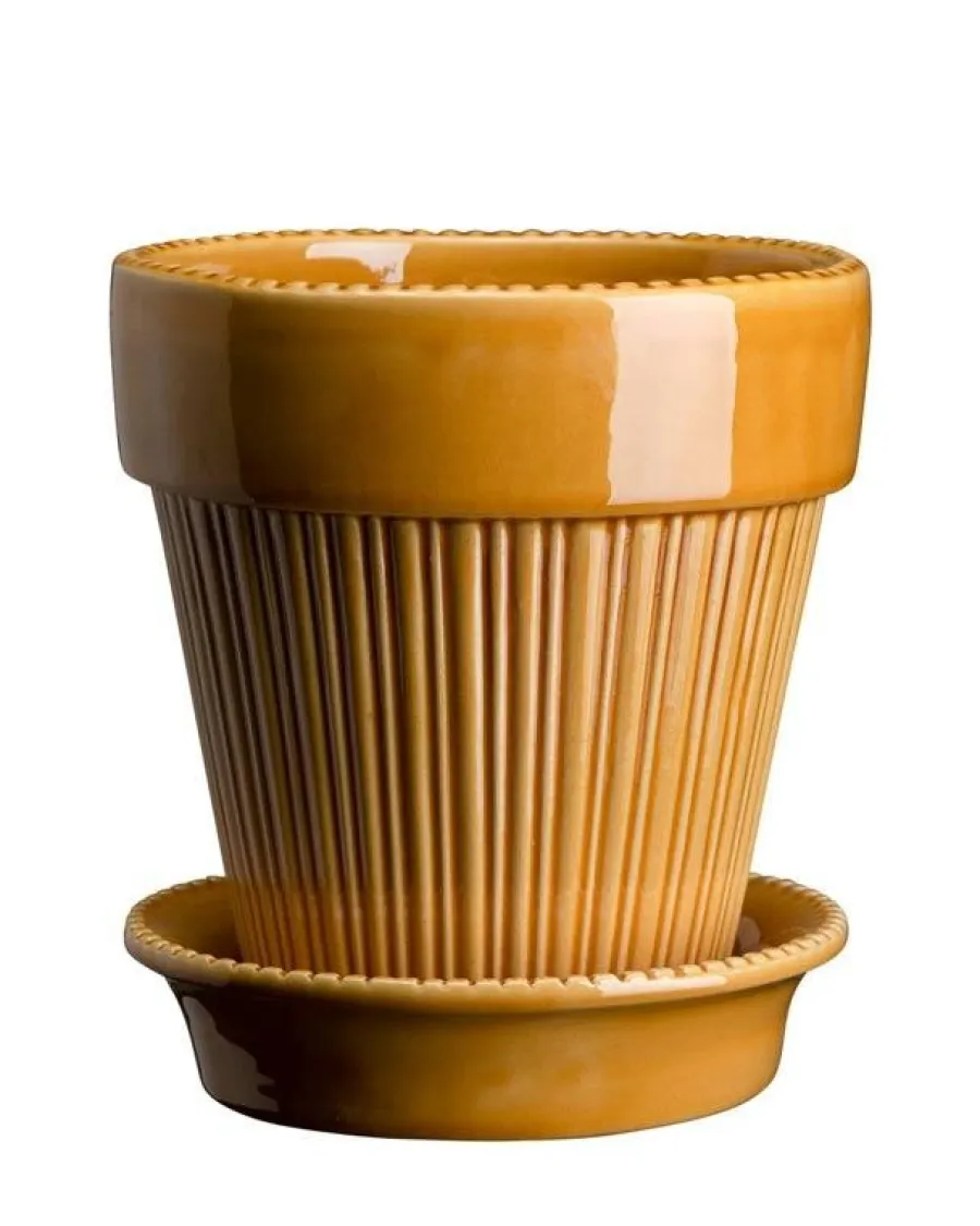 Bergs Potter ApS Presenttips|Blomkrukor & Vaser|Bergs Potter Kruka med fat Montmartre - Gul 16 cm