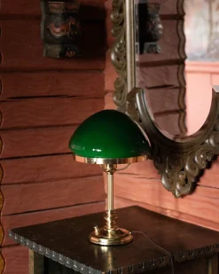 Karlskrona Lampfabrik Bordslampor|Bordslampor I Mässing|Bordslampa - Karlfeldt mässing, toppig grön