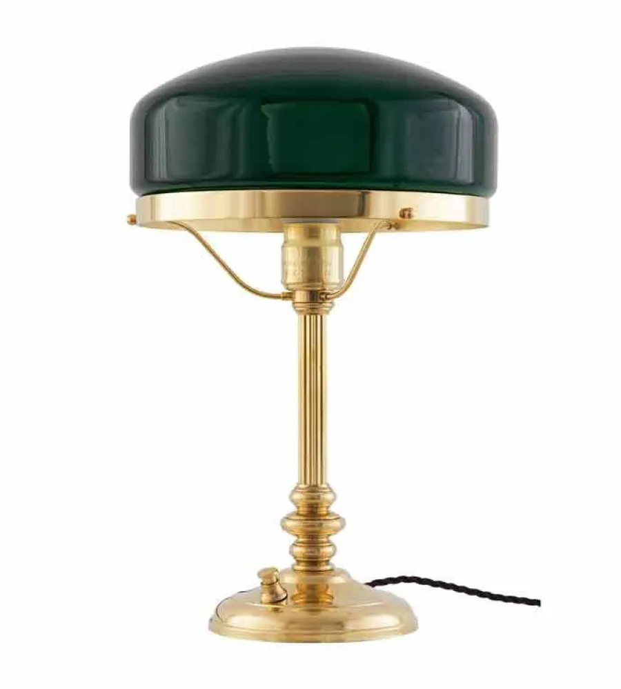 Karlskrona Lampfabrik Bordslampor|Bordslampor I Mässing|Bordslampa - Karlfeldt mässing, grön skärm