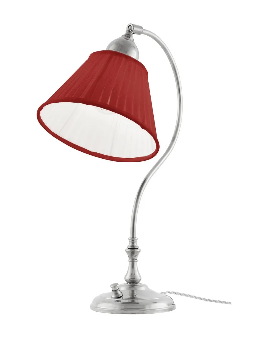 Karlskrona Lampfabrik Bordslampor|Bordslampa - Lagerlöf nickel, röd tygskärm