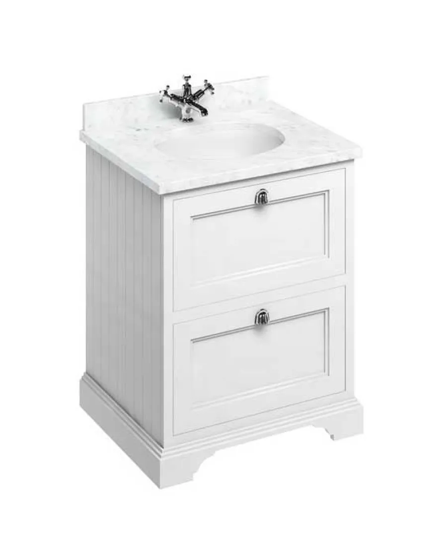 Badex AB Kommoder Med Handfat|Badrumskommoder|Burlington - Badrumskommod med lådor 65 cm, vit