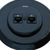 Fontini S.A. Infällda Strömbrytare|Svart Porslin Infällt Fontini|Datajack dubbelt RJ45 svart porslin - Fontini infällt