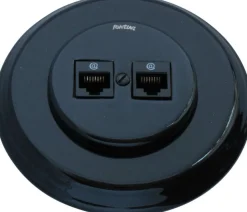 Fontini S.A. Infällda Strömbrytare|Svart Porslin Infällt Fontini|Datajack dubbelt RJ45 svart porslin - Fontini infällt