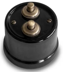 Fontini S.A. Dubbel Strömbrytare Med Dimmer|Svart Porslin Utanpå Fontini|Dimmer dubbel tryckknapp svart porslin/brons - Fontini utanpåliggande