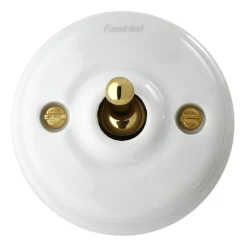 Fontini S.A. Vit Porslin Utanpå Fontini|Strömbrytare Med Dimmer|Dimmer vipp vitt porslin/mässing - Fontini utanpåliggande
