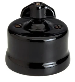 Fontini S.A. Dubbel Strömbrytare Med Dimmer|Strömbrytare Med Dimmer|Dubbeldimmer kron svart porslin - Fontini utanpåliggande