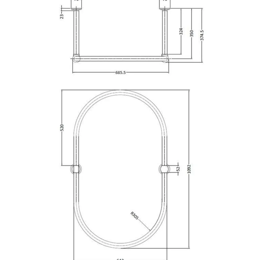 Badex AB Duschdraperihållare|Tillbehör Krom - Badrum|Duschdraperistång oval 109 x 64 cm - Krom
