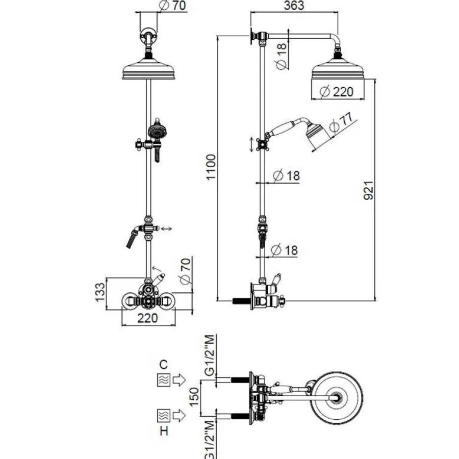 Badex AB Duschar|Duschset|Duschset - Maxima Colonial med taksil