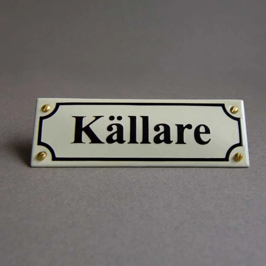 Emaljehuset Emaljskyltar|Emaljskyltar & Dörrskyltar|Emaljskylt - Källare vit/svart