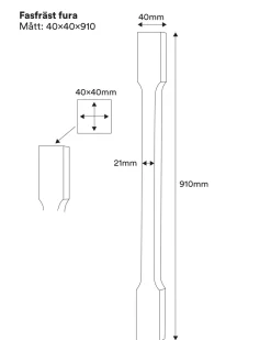 Nordingrå Trä AB Staketstolpar & Räckespelare|Pelare & Stolpar|Fasad stolpe - Räckespelare sidfräst 910 x 40 mm furu