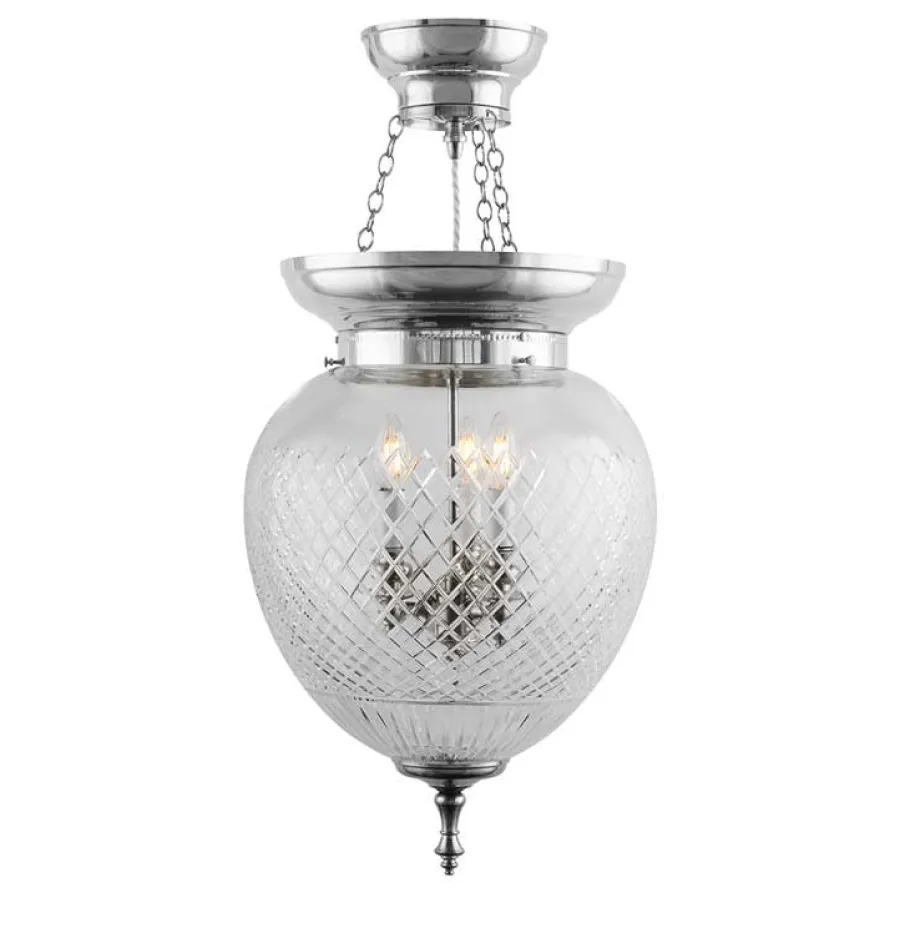 Karlskrona Lampfabrik Amplar|Stora Taklampor|Foajéampel - 200 nickel, slipat klarglas