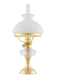 Karlskrona Lampfabrik Fotogenlampor - Bord|Juldekoration|Fotogenlampa - Trossölykta mässing, vit vestaskärm