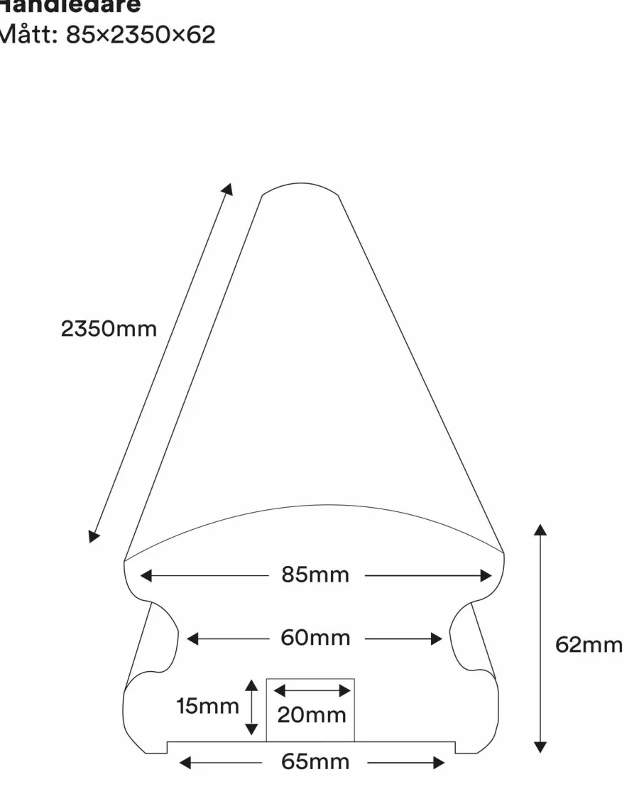 Nordingrå Trä AB Handledare|Handledare|Handledare välvd till räcke - 60 x 85 x 2350 mm