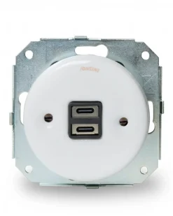 Fontini S.A. Insatser|Vit Porslin Infällt Fontini|Insats USB-C uttag vitt porslin - Fontini infällt