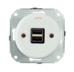 Fontini S.A. Insatser|Vit Porslin Infällt Fontini|Insats USB-uttag dubbelt vitt porslin - Fontini infällt