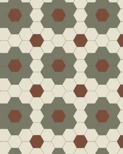 Winckelmans Klinker Hall|Hexagonklinker|Klinker - Darlington Hexagon 10x10 cm Australian green/gulvit/röd