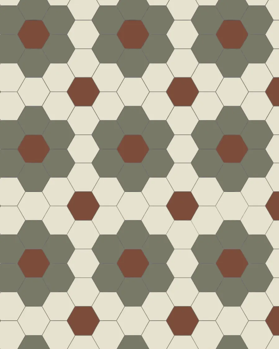 Winckelmans Klinker Hall|Hexagonklinker|Klinker - Darlington Hexagon 10x10 cm Australian green/gulvit/röd