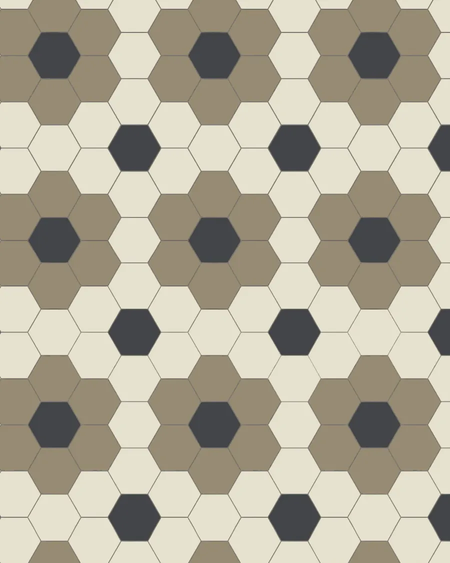 Winckelmans Klinker Hall|Hexagonklinker|Klinker - Darlington Hexagon 10x10 cm mullvadsgrå/gulvit/svart