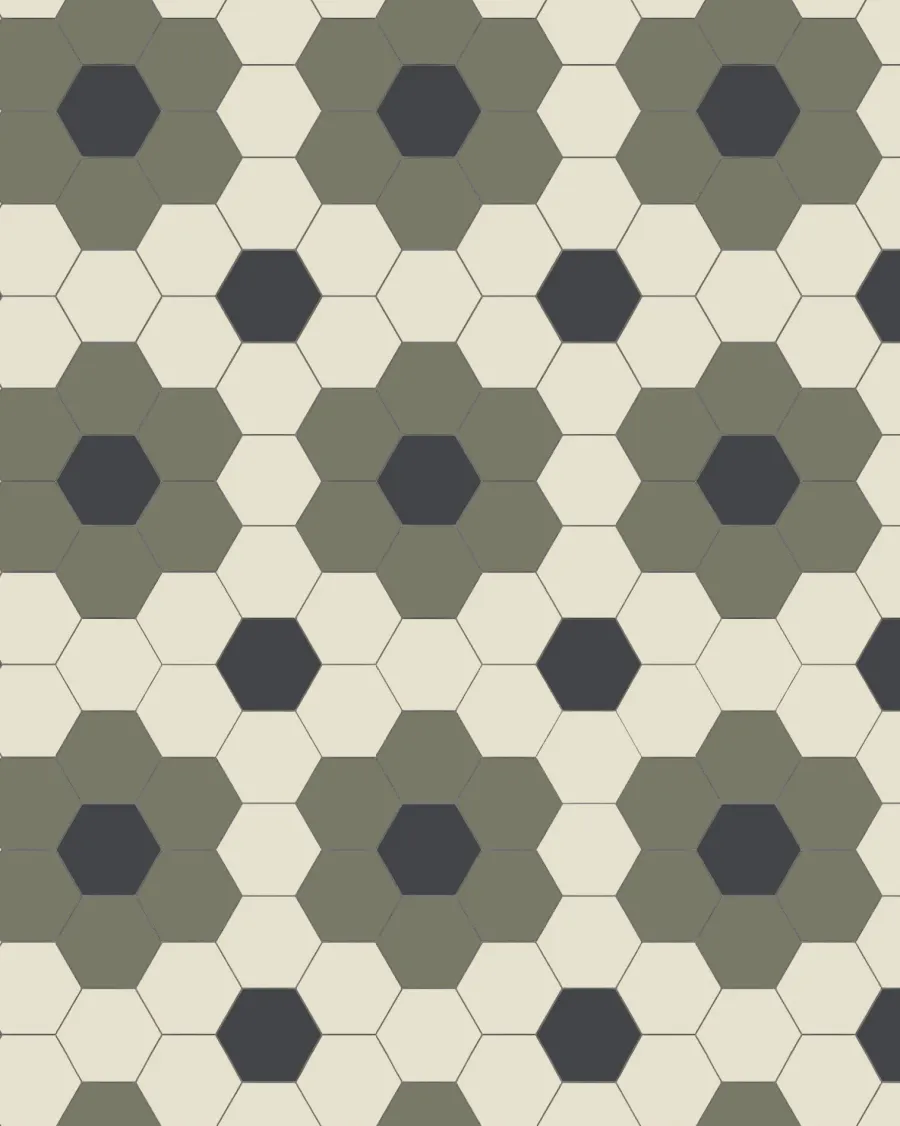 Winckelmans Klinker Hall|Hexagonklinker|Klinker - Darlington Hexagon 10x10 cm Australian green/gulvit/svart