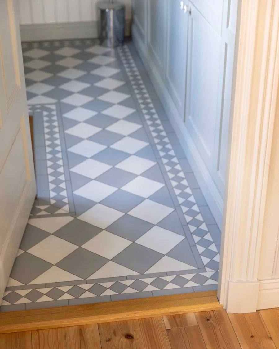 Winckelmans Schackrutigt Klinker|Klinker Hall|Klinker - Schackrutigt 15 x 15 cm gråblå/vit