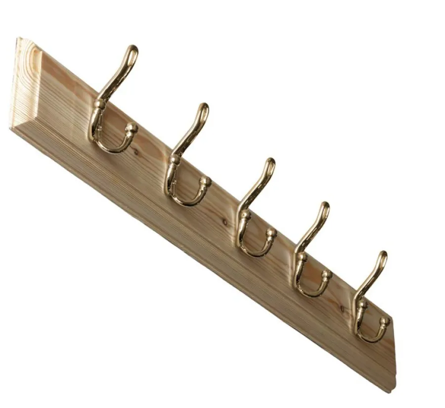 sekelskifte Kroklister|Kroklister I Trä|Kroklist 65 cm furu med dubbel hattkrok, mässing