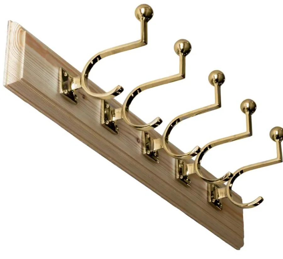 sekelskifte Kroklister|Kroklister I Trä|Kroklist 65 cm furu med klädkrok - Fehrlins 3228 mässing