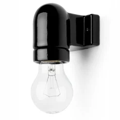 Thomas Hoof Produktgesellschaft Porslinslampor & Porslinsocklar|Lamphållare I Porslin|Lamphållare svart porslin - För väggmontage E27/Max 75W