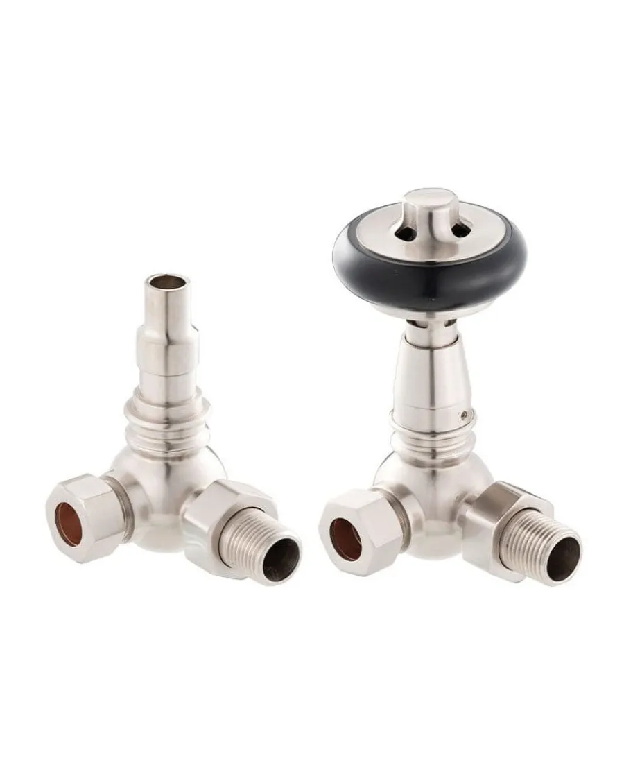 Arroll Limited Radiatorer|Ventiler & Vred|Radiatorventil termostat - York (vinklad) borstat nickel/trä