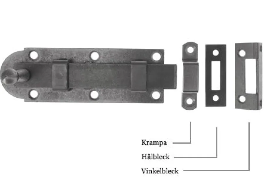 Eskilstuna Kulturbeslag AB Gammaldags Lås|Skottregel - Aug. Stenman 612 med hålbleck, stål 135 mm