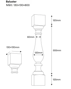 Nordingrå Trä AB Staketstolpar & Räckespelare|Pelare & Stolpar|Svarvad stolpe - Baluster gran 800 x 130 mm