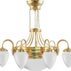 Karlskrona Lampfabrik Takkronor I Mässing|Amplar|Takkrona - Nioarmad ringkrona mässing, slipat mattglas