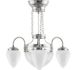 Karlskrona Lampfabrik Amplar|Stora Taklampor|Takkrona - Trearmad ringkrona nickel, opalvitt glas