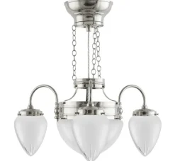 Karlskrona Lampfabrik Amplar|Stora Taklampor|Takkrona - Trearmad ringkrona nickel, slipat mattglas