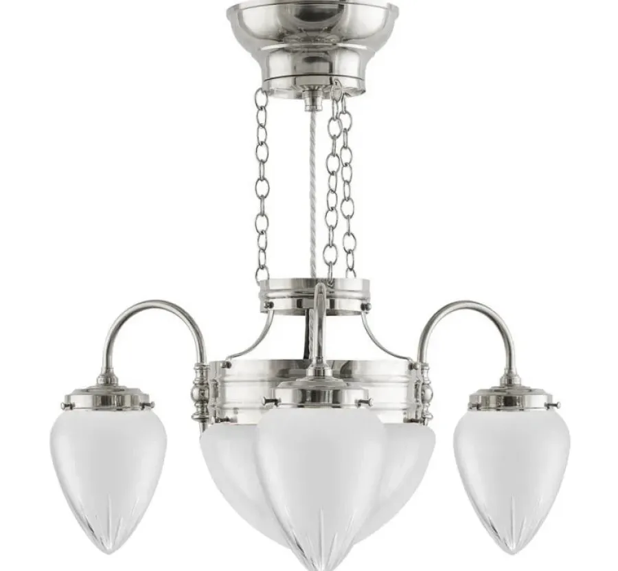 Karlskrona Lampfabrik Amplar|Stora Taklampor|Takkrona - Trearmad ringkrona nickel, slipat mattglas
