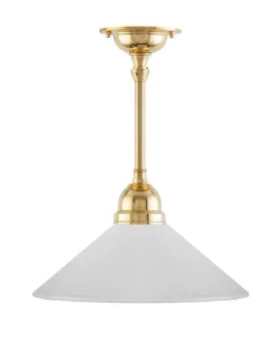 Karlskrona Lampfabrik Små Taklampor|Pendellampor|Taklampa - Byströmpendel 60 mässing, vit skomakarskärm