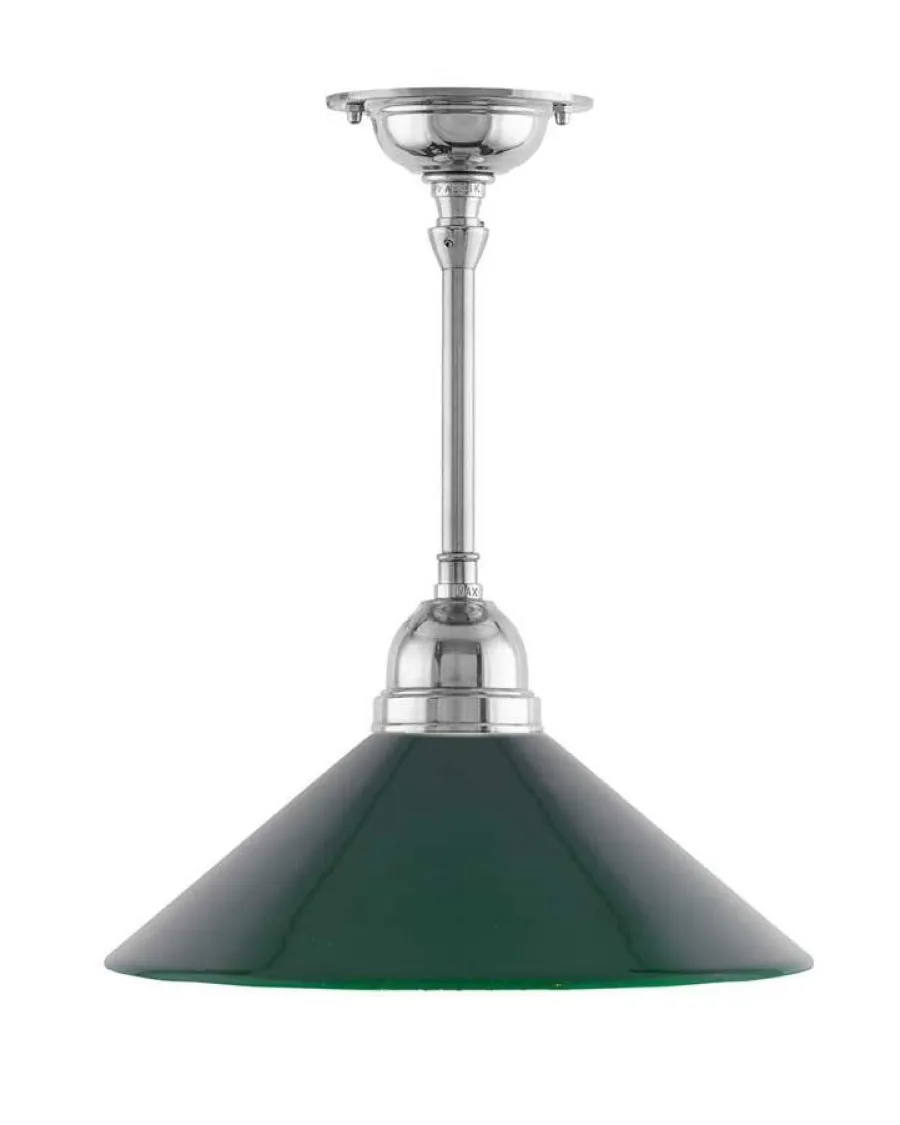 Karlskrona Lampfabrik Små Taklampor|Pendellampor|Taklampa - Byströmpendel 60 nickel, grön skomakarskärm