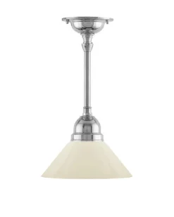 Karlskrona Lampfabrik Små Taklampor|Pendellampor|Taklampa - Byströmpendel 60 nickel, liten benvit skomakarskärm