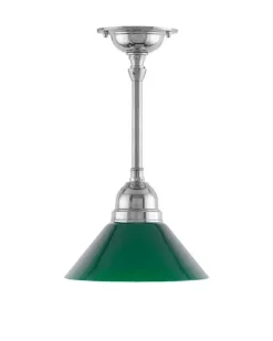 Karlskrona Lampfabrik Små Taklampor|Pendellampor|Taklampa - Byströmpendel 60 nickel, liten grön skomakarskärm