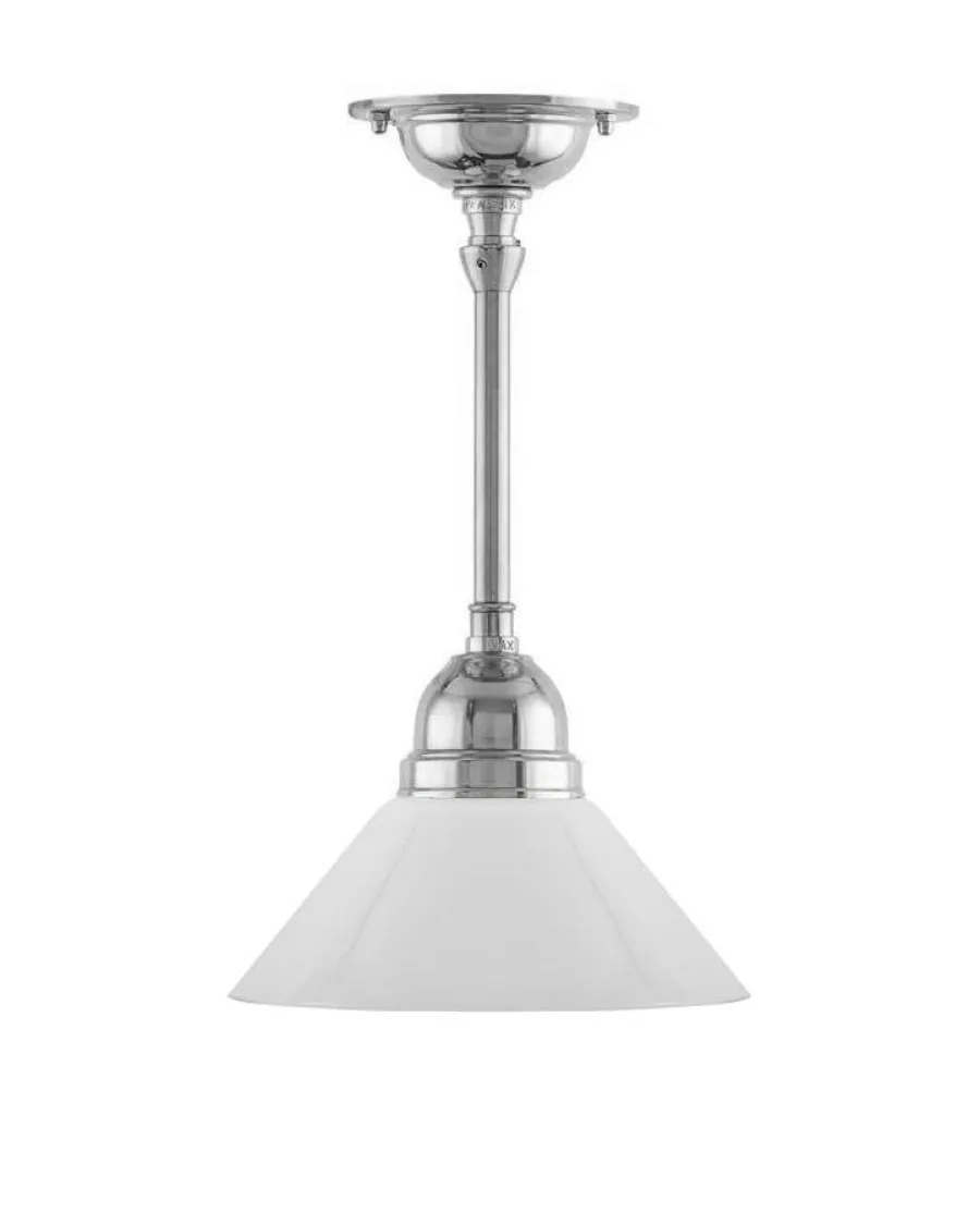 Karlskrona Lampfabrik Små Taklampor|Pendellampor|Taklampa - Byströmpendel 60 nickel, liten vit skomakarskärm
