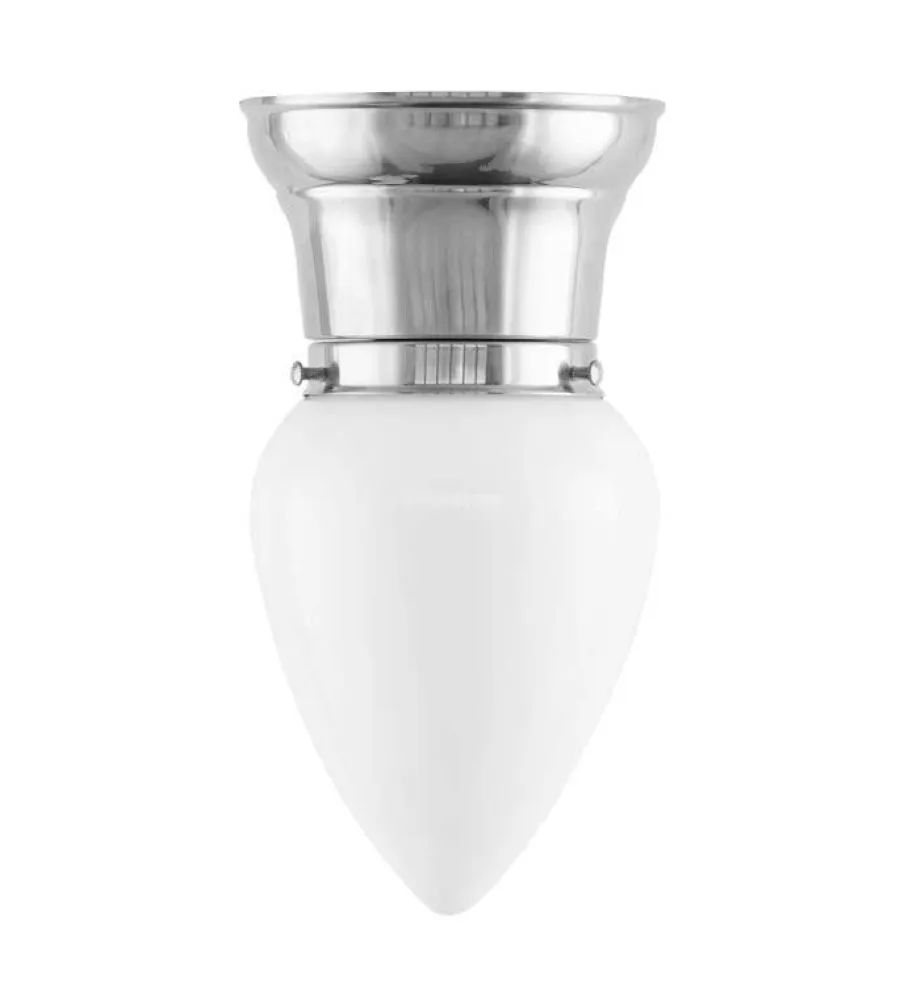 Karlskrona Lampfabrik Små Taklampor|Plafonder|Taklampa - Frödingplafond 80 nickel, opalvit droppe