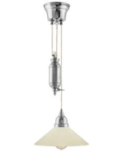 Karlskrona Lampfabrik Skomakarlampor Med Hiss|Skomakarlampor|Taklampa - Skomakarhiss nickel med benvit skärm 25 cm