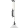 Karlskrona Lampfabrik Skomakarlampor Med Hiss|Skomakarlampor|Taklampa - Skomakarhiss nickel, hög vit skärm 25 cm