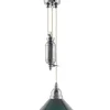 Karlskrona Lampfabrik Skomakarlampor Med Hiss|Skomakarlampor|Taklampa - Skomakarhiss nickel, hög grön skärm 25 cm